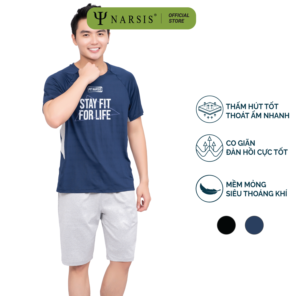 BỘ HÈ THỂ THAO GHI NAVY NAM VẢI THÔNG HƠI E23008 E23009 NARSIS CHẤT LIỆU THOÁNG MÁT, DỄ CHỊU, THO..._thumbnail_0