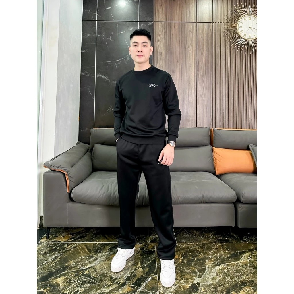 Bộ Nỉ Ép Lông Cáo Nam Nữ Thêu Chữ Ký Siêu Chất FORM Ống Quần Suông_thumbnail_2