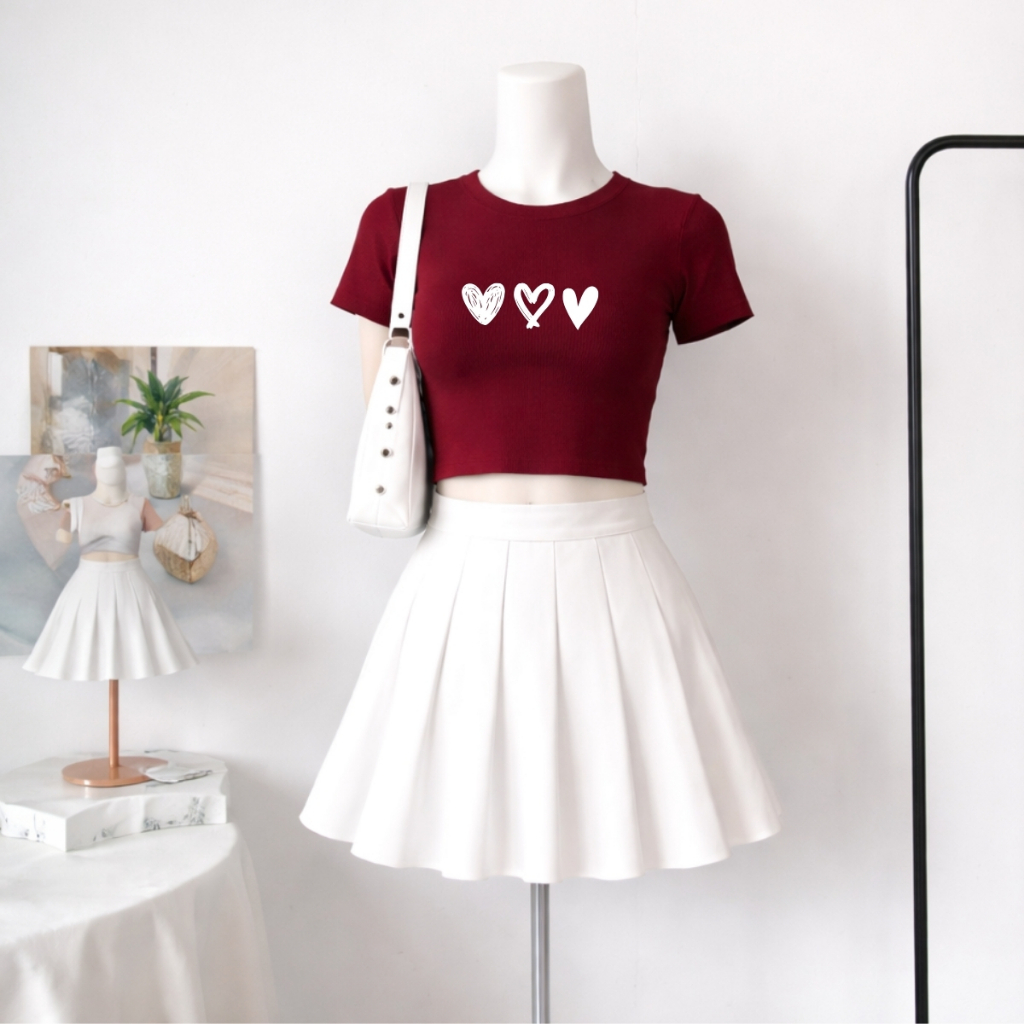Áo croptop nữ hình 3 trái tim dáng ôm chất thun cotton local brand WETEE - WC1163