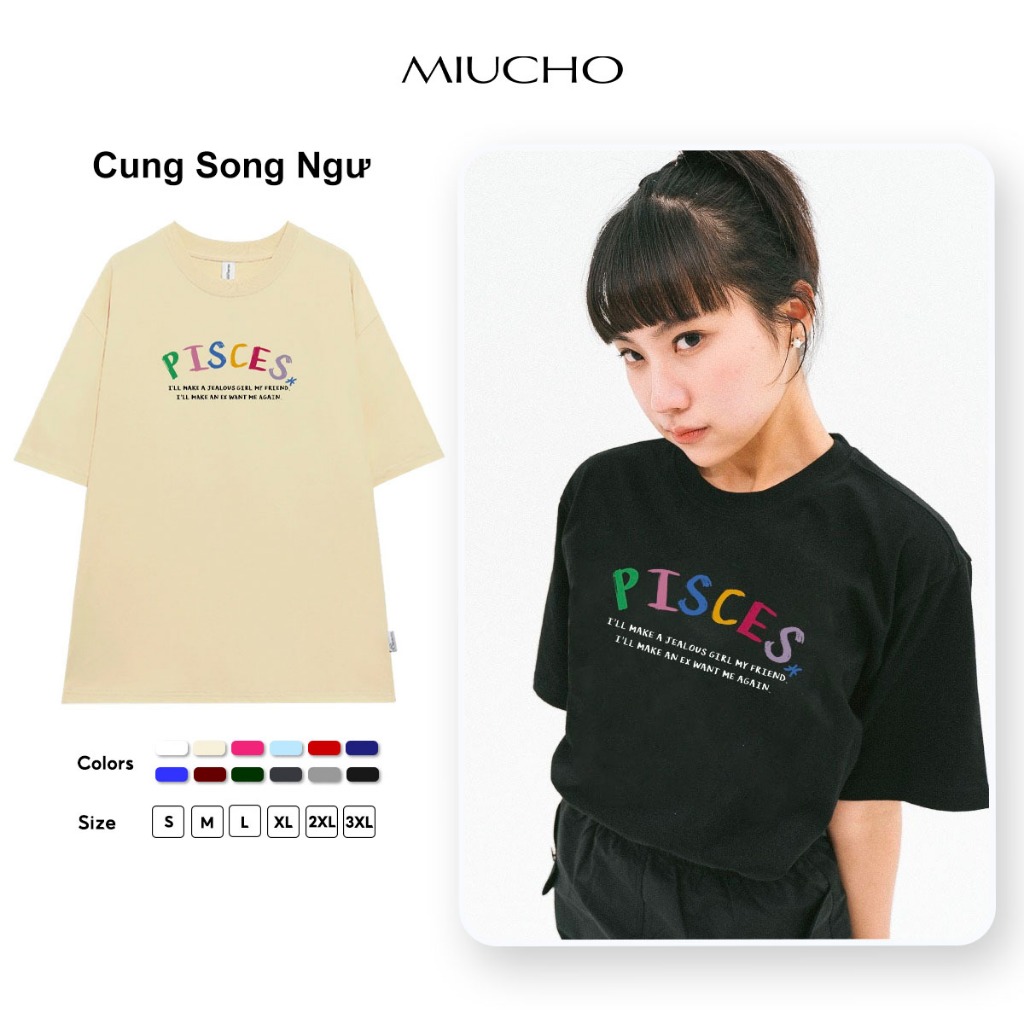 Áo thun nữ form rộng ATD371 cung hoàng đạo Song Ngư PISCES Miucho cotton cổ tròn in typography_thumbnail_1