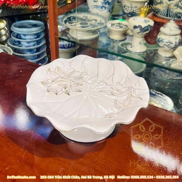 Mâm Bồng Thờ Sứ Liên Hoa Trắng