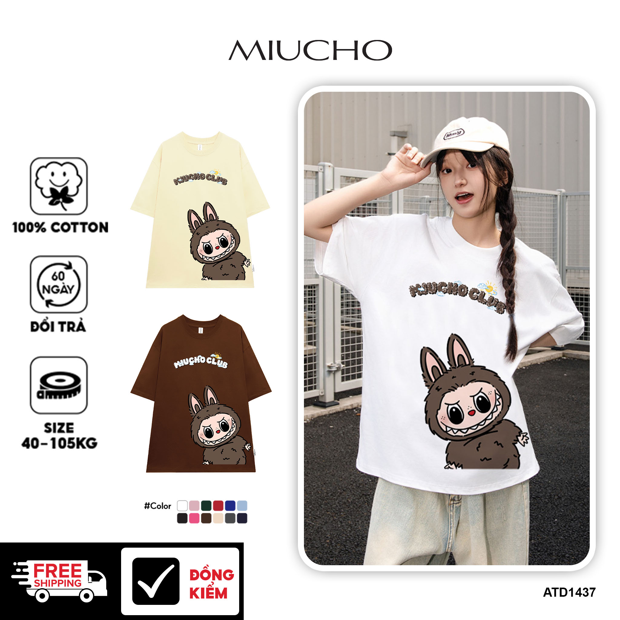 Áo phông labubu form rộng unisex ATD1437 Miucho tay ngắn cổ tròn in mix