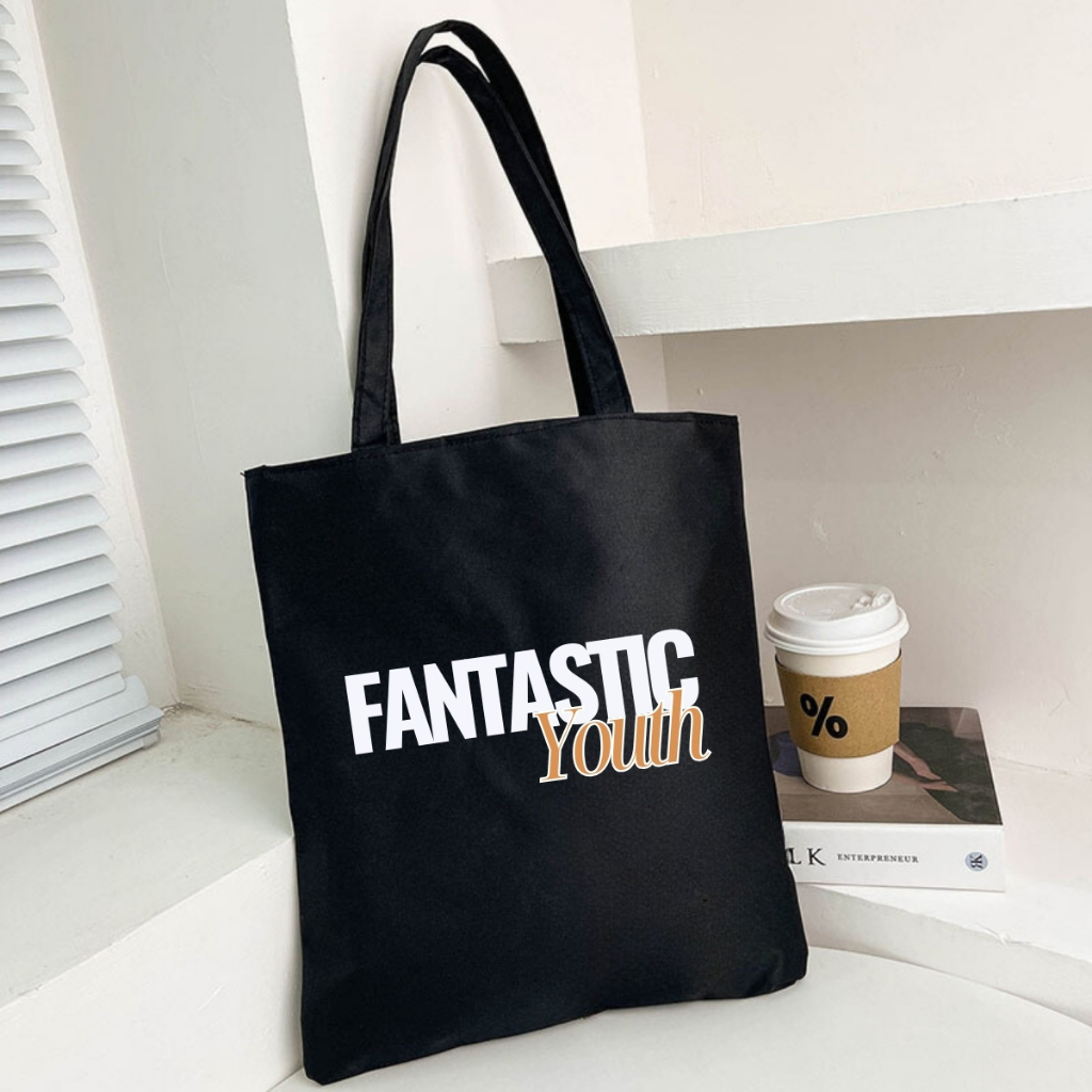 Túi tote màu đen mẫu chữ đơn giản - Túi tote vải canvas 33x37 có khóa kéo đựng vừa A4, laptop Loza TOTE19_thumbnail_4