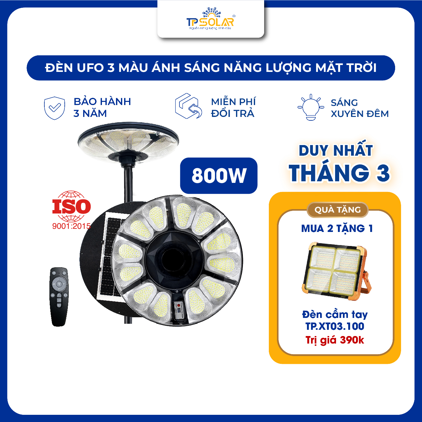 Đèn UFO hoa cúc 3 màu ánh sáng năng lượng mặt trời TP.UF11