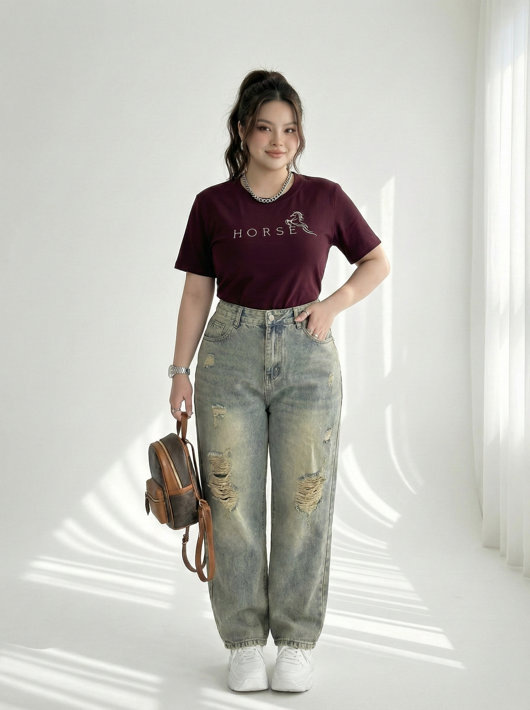 BIGSIZE - Quần baggy rách 2 mặt T-QJ5047