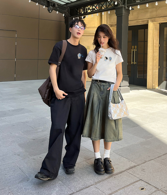 Áo thun cặp đôi couple from rộng ATD1378 Miucho vải cotton thoáng mát cổ tròn in mix_thumbnail_4