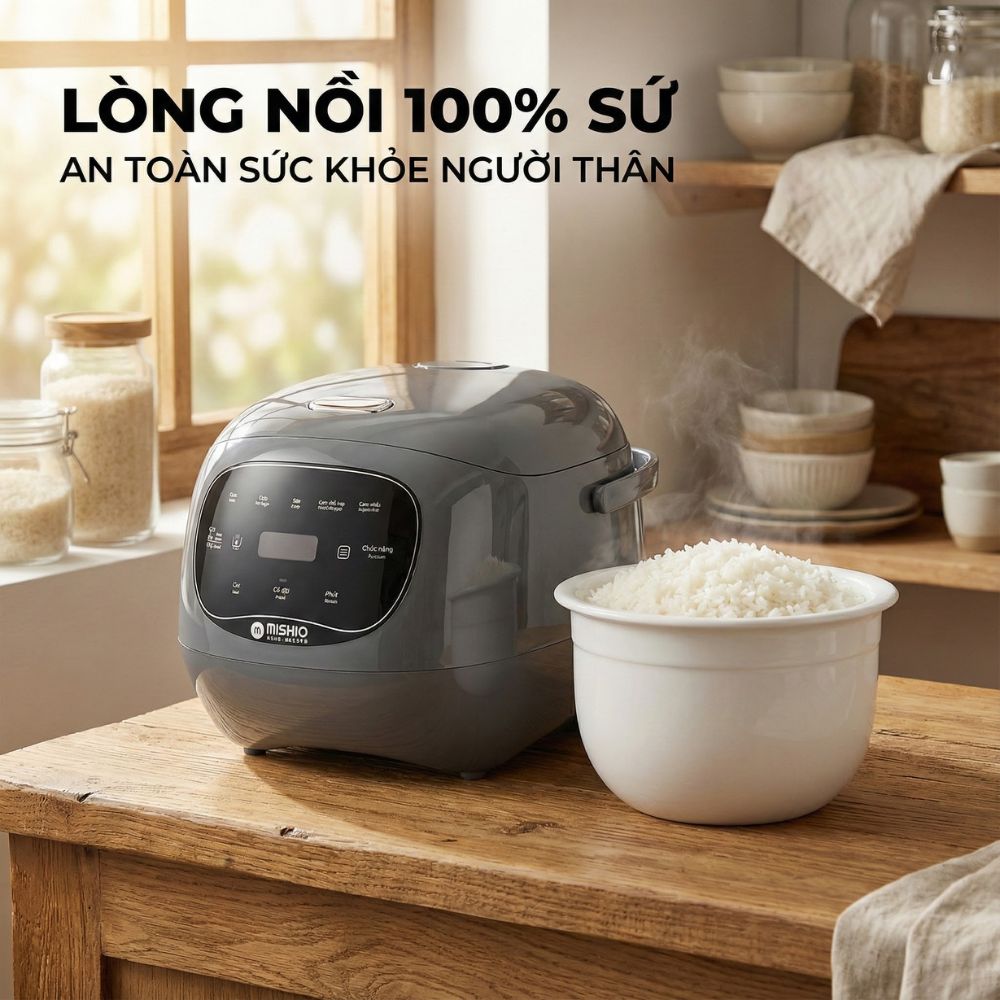 Nồi cơm điện lòng sứ dưỡng sinh Mishio MK365 - màu xám