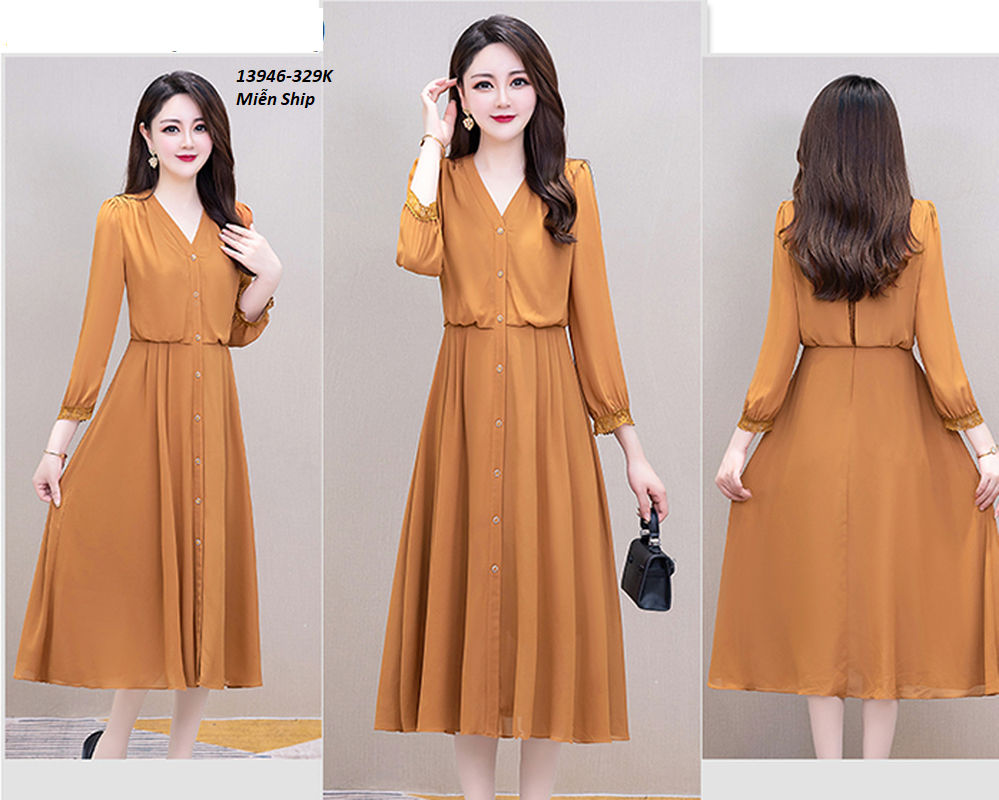 13946-Đầm xòe  tay lở  cổ  V kết nút  ( tằm ý, lót thun)FREESHIP_thumbnail_4