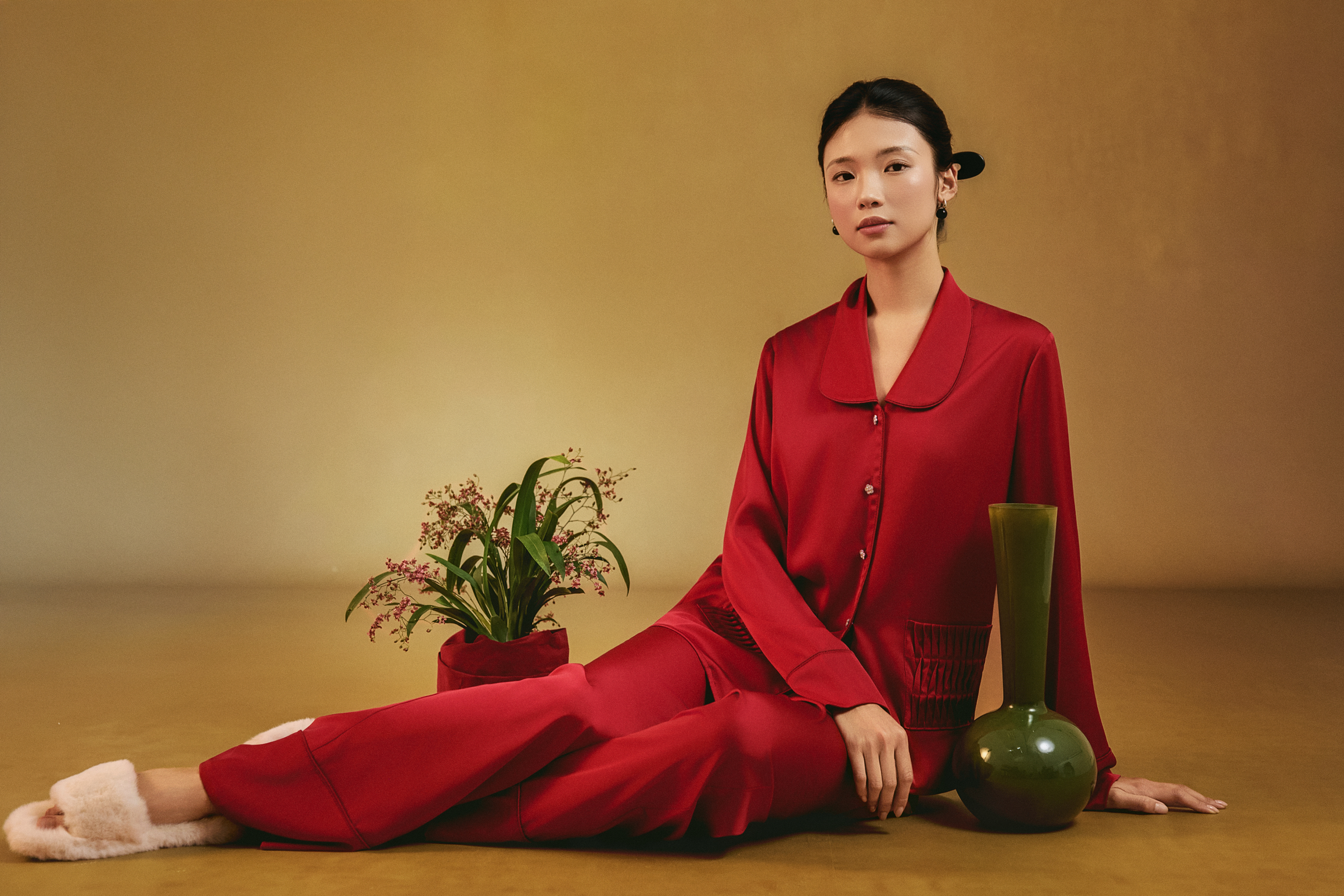 Bộ Lụa Áo Dài Tay, Quần Dài BN672_thumbnail_4