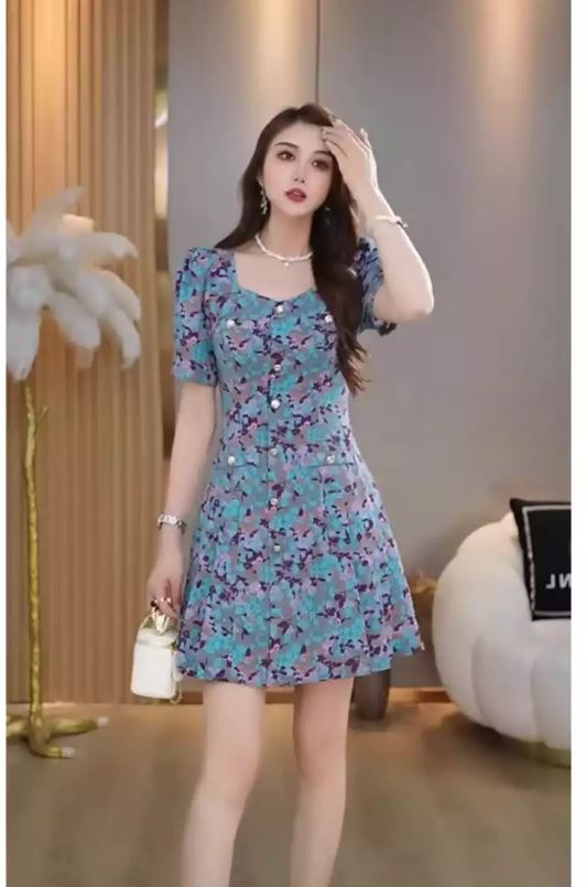 15302-Đầm A xoè phối hoa  3D ( lụa mango)_thumbnail_1