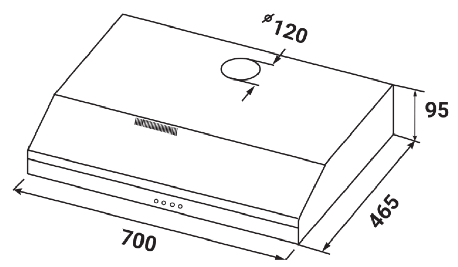 Kích thước lắp đặt của máy hút mùi Kaff KF-SL70KB