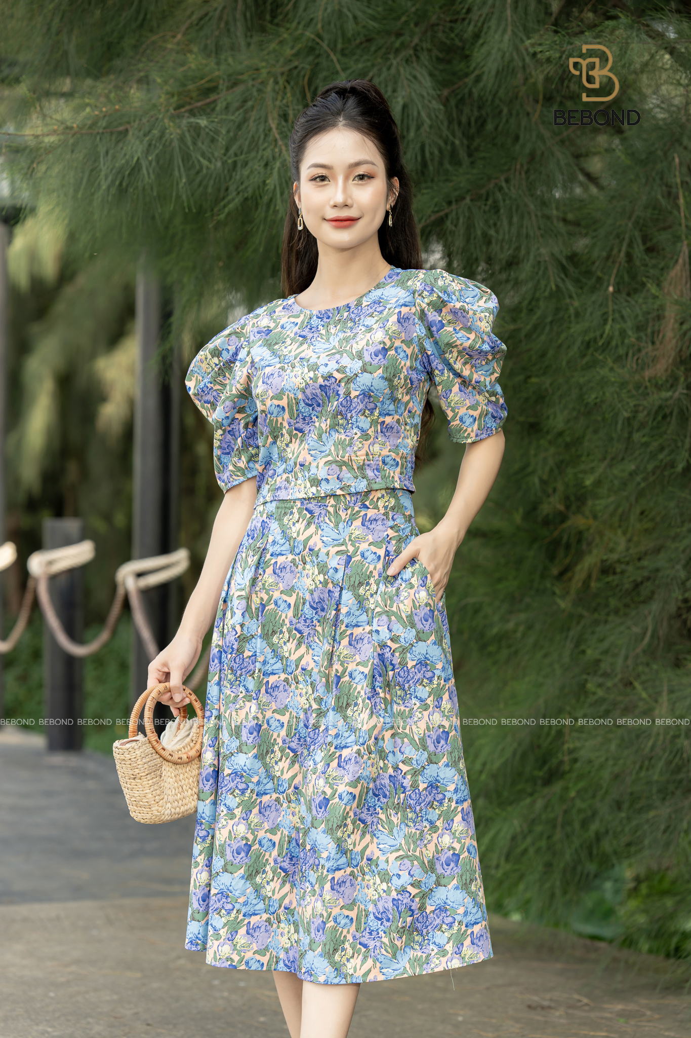 Set đầm họa tiết hoa xanh PANSY_thumbnail_4