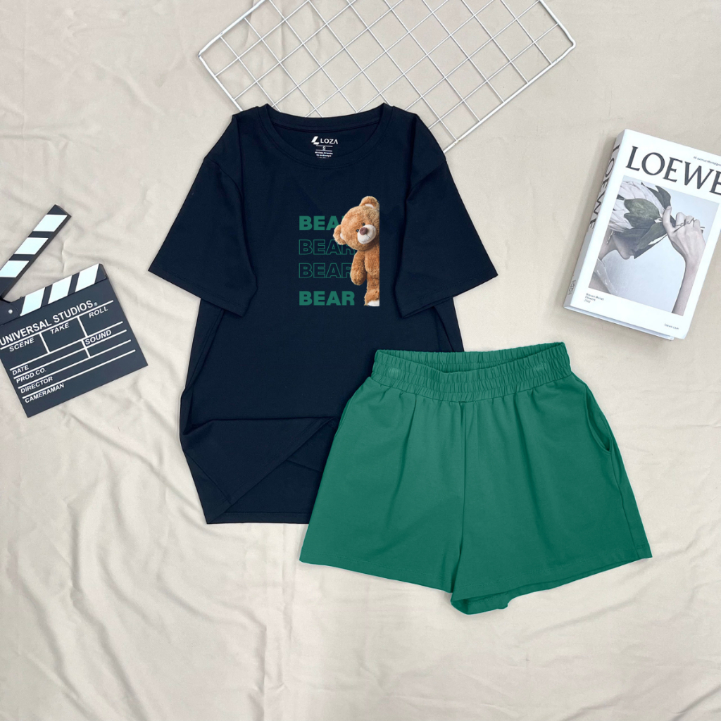 Set đồ nữ LOZA hình gấu Bear - Đồ bộ nữ mùa hè gồm áo thun dáng rộng + quần đùi cotton - BP17_thumbnail_0