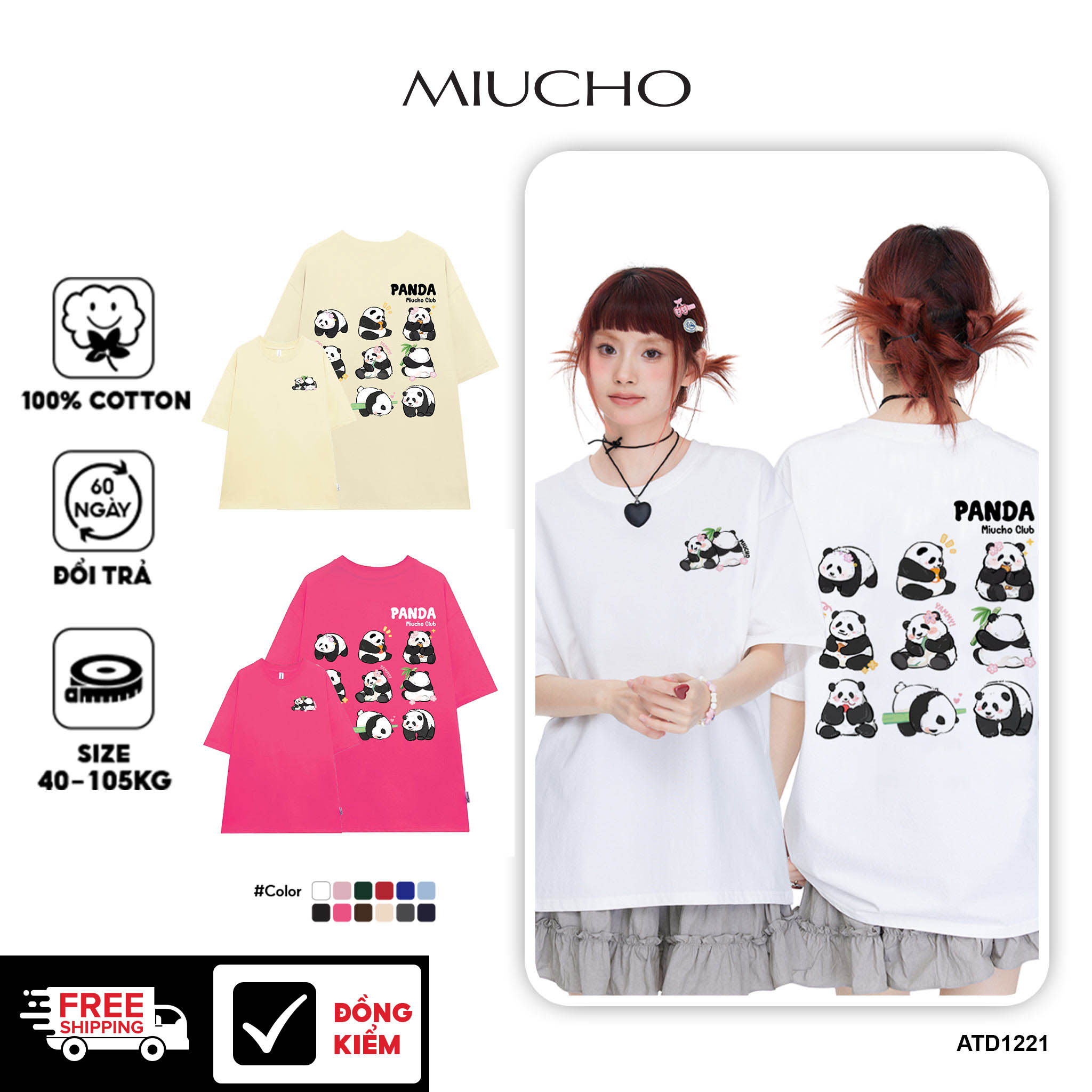 Áo thun Gấu trúc panda dễ thương form rộng local brand ATD1221 Miucho tay ngắn vải cotton thoáng mát cổ tròn in mix_thumbnail_1