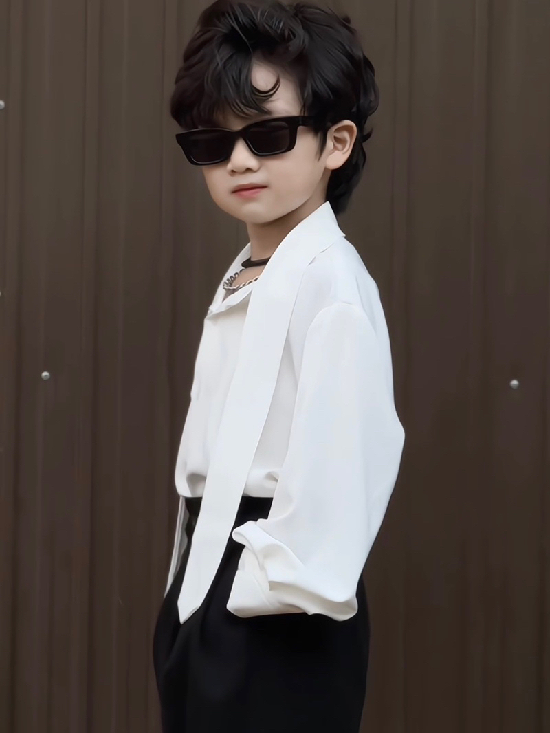 Áo Lụa Kem Cổ Dây, Quần Suông Đen Cho Bé Trai, Bé Gái.._thumbnail_2