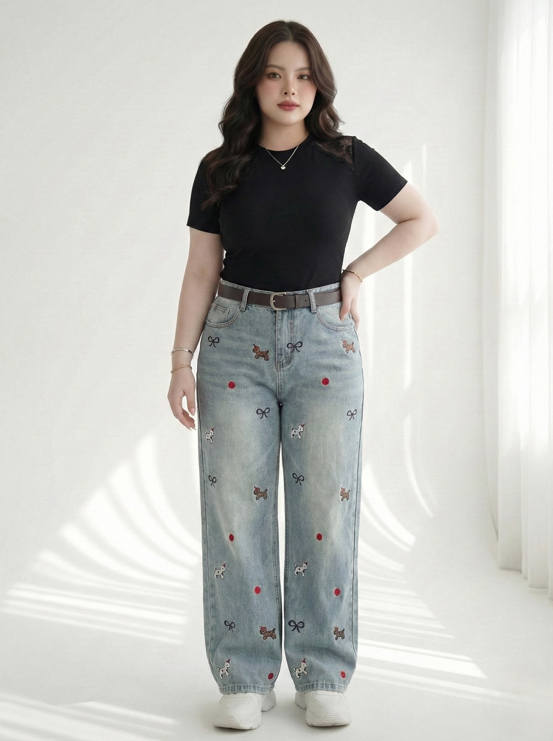 BIGSIZE - Quần jean suông thêu T-QJ253