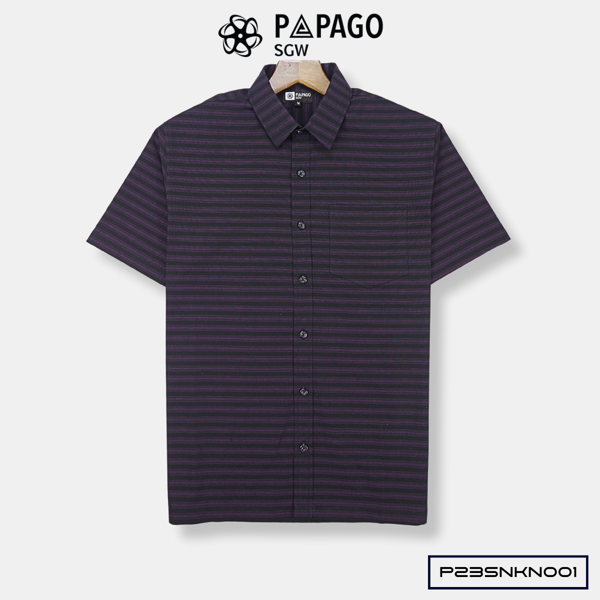 Áo Sơ Mi Nam Trung Niên Tay Ngắn Lai Ngang PAPAGO Cao Cấp Cotton Kẻ Ngang Form Rộng Thoải Mái P23SNKN001_thumbnail_14