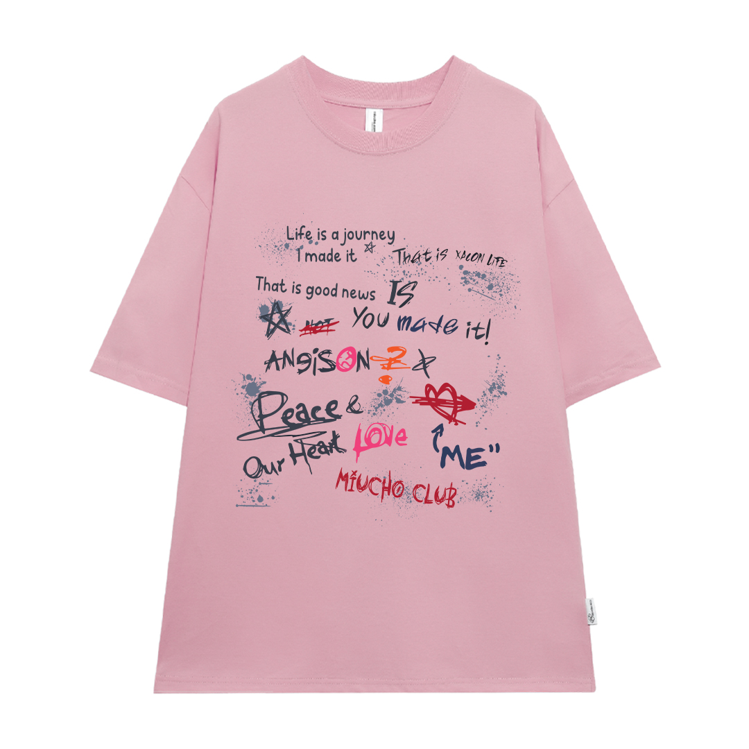 Áo thun nữ local brand form rộng 1980 Miucho cổ tròn vải cotton 4c 220gsm thoáng mát in mix