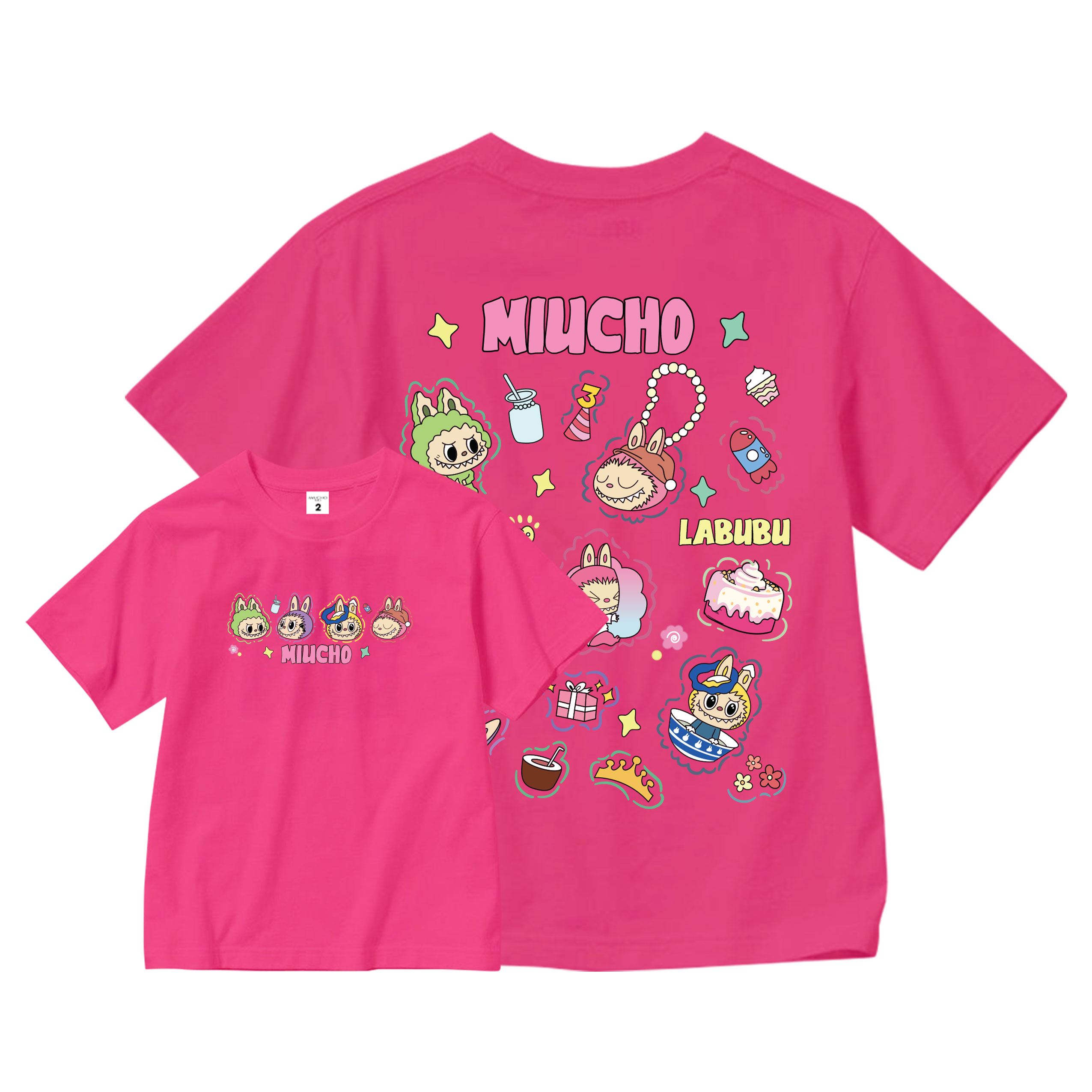 Áo thun bé gái labubu dễ thương nhiều màu sắc AED1462 Miucho Kid vải cotton thoáng mát cổ tròn in artwork_thumbnail_7