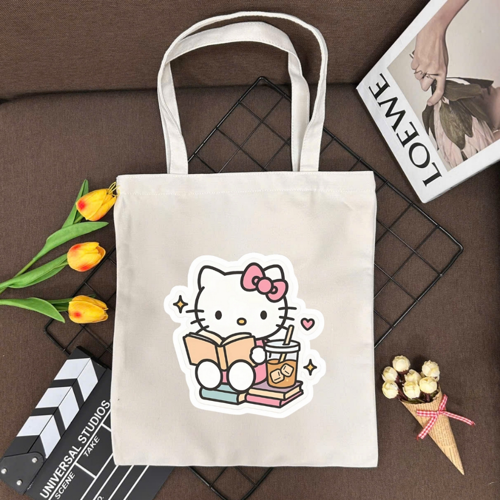 Túi tote vải canvas đeo vai hình HELLO KITTY dễ thương, có khóa kéo và ngăn phụ - WTU03_thumbnail_15