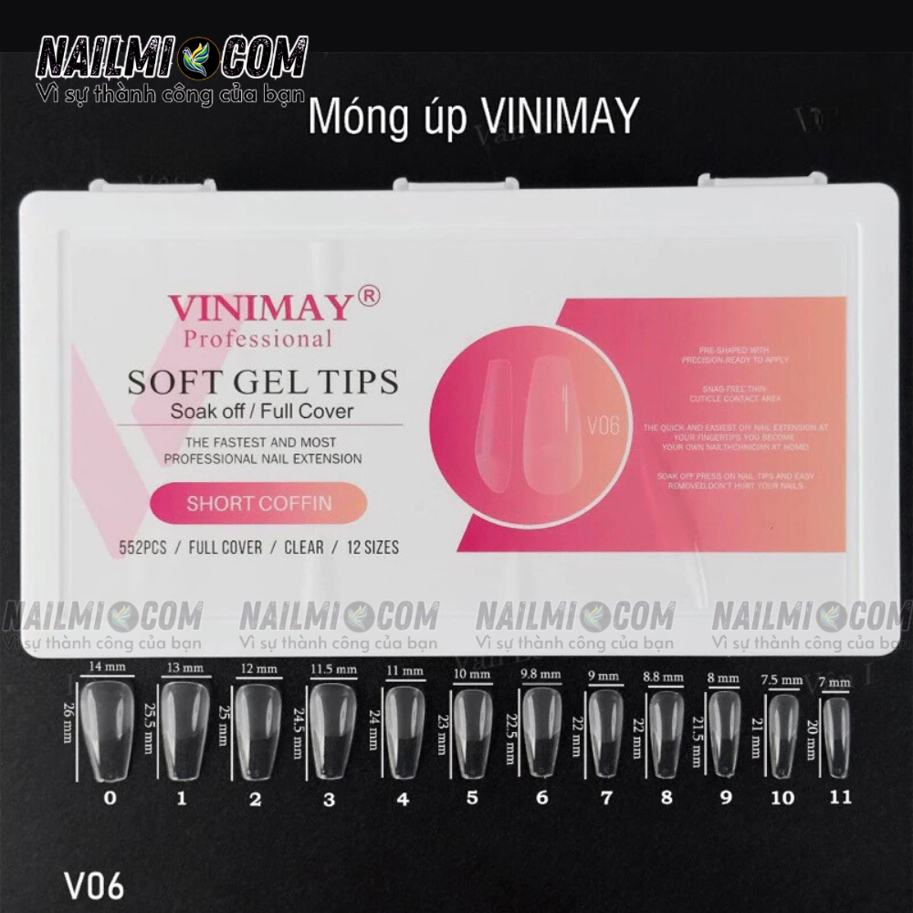 Móng úp - Fom thang ngắn - màu trong - Vinimay V06 - có nhám