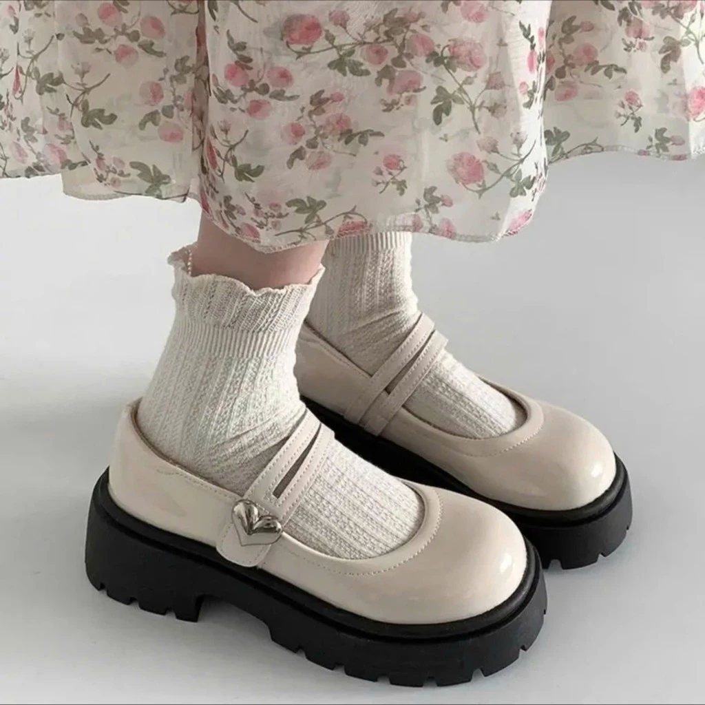 Giày LoLita Búp Bê Nữ Quai Dán Hình Trái Tim Đế Cao 5cm_thumbnail_1
