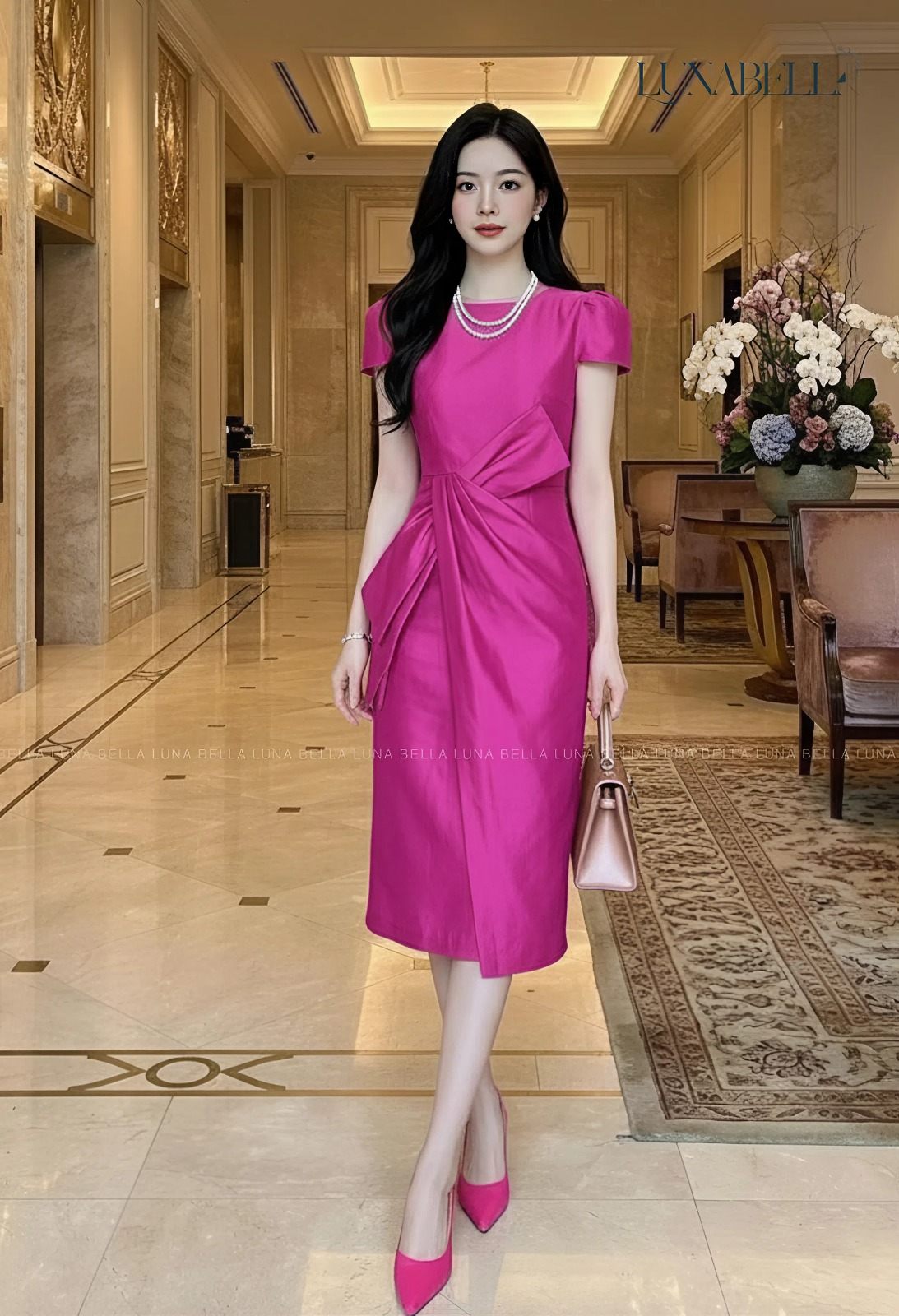 Đầm dáng bút chì XENIA màu HỒNG