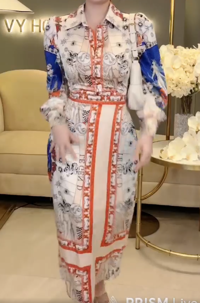 Đầm Suông Hoạ Tiết Viền Cam