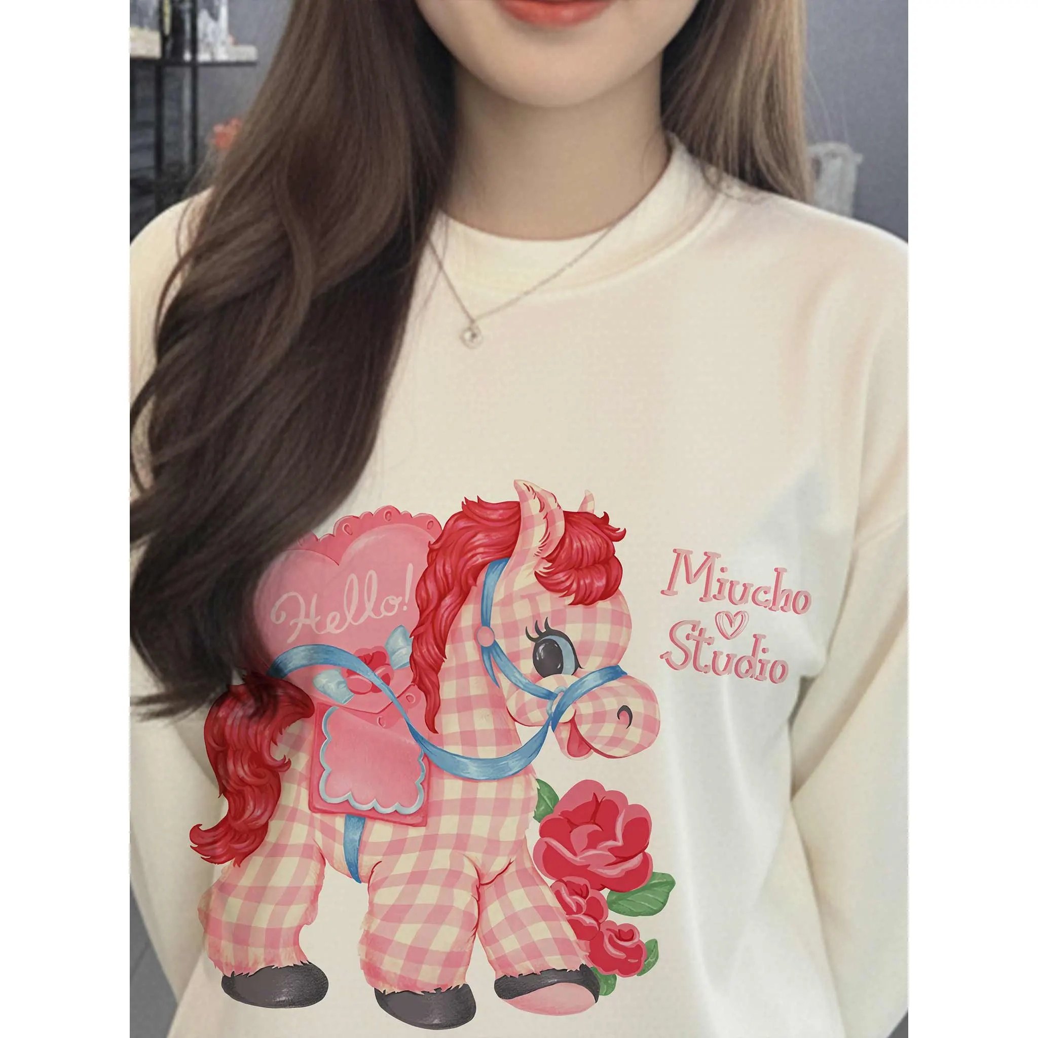 Áo thun nữ form boxy Miucho basic cotton thoáng mát thoải mái ngựa hồng in mix 2817_thumbnail_2