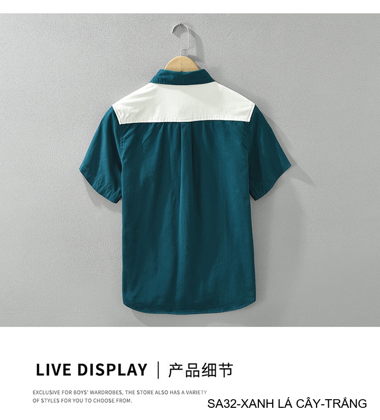 SA32 - Áo sơ mi nam phối màu tay ngắn phong cách Hàn Quốc, chất cotton 100%, dáng lỏng thoải mái_thumbnail_9