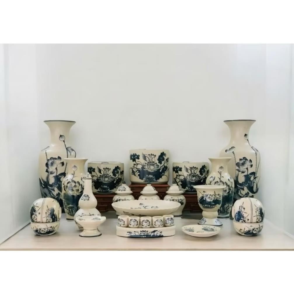 HG073 Đồ Thờ Cúng Bộ 13 món ban thờ 1M27 men rạn trơn nghệ nhân Bát Tràng chế tác TẶNG Thất Bảo, Tro Nếp_thumbnail_6