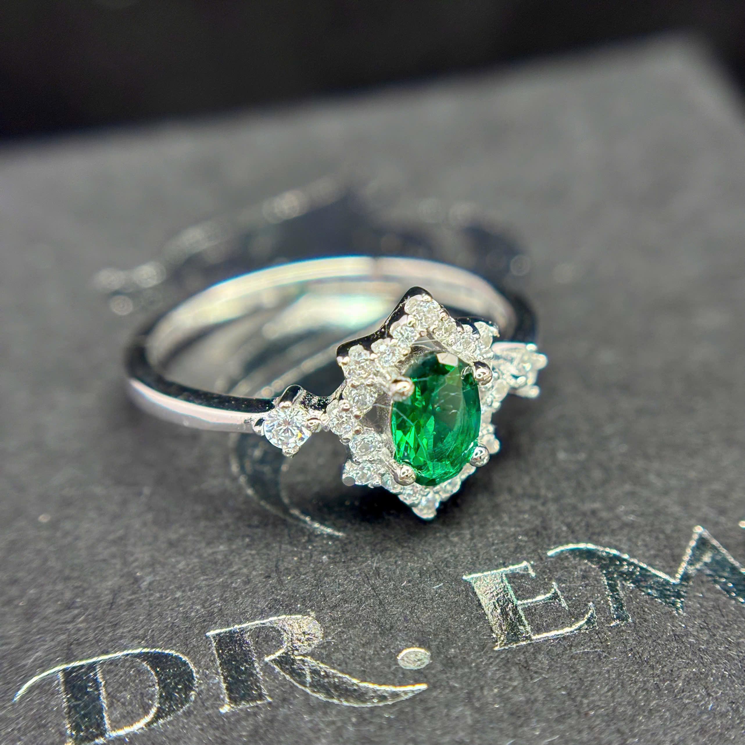 Nhẫn bạc xi bạch kim đá xanh lớn size 6_thumbnail_1