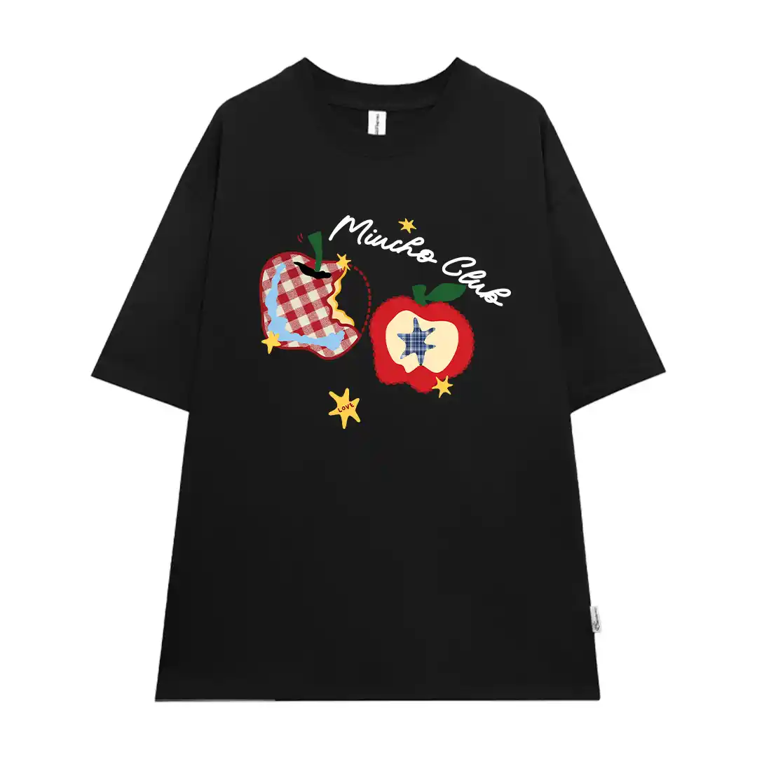 Áo thun couple form oversize Miucho vải cotton mềm mại dày dặn hình quả táo in mix 2783_thumbnail_10