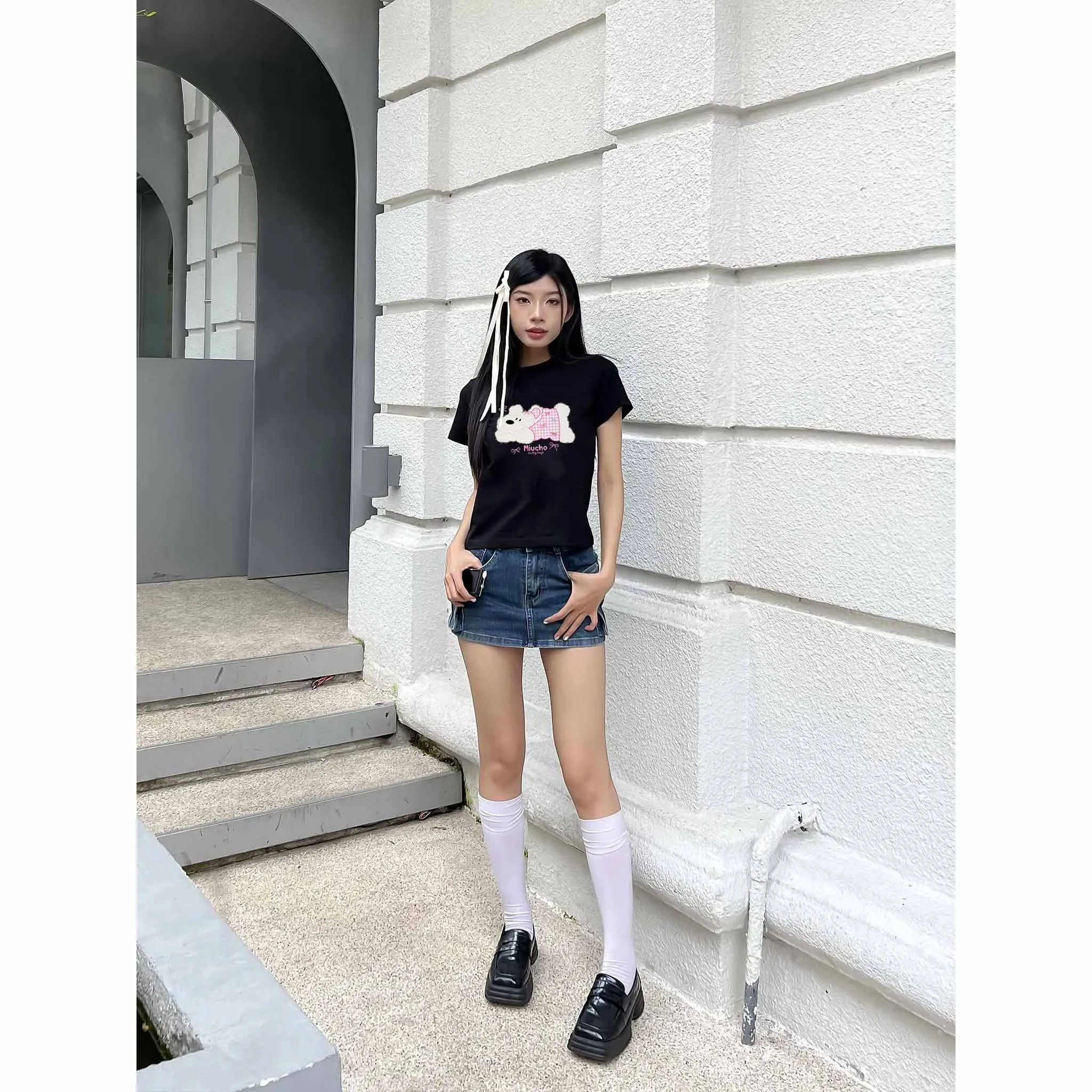 Áo baby tee nữ dễ thương in mix 2519 Miucho vải cotton co giãn thoáng mát cổ tròn tay ngắn_thumbnail_2