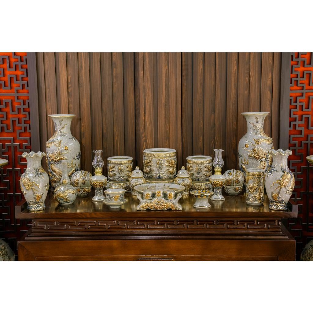 Bộ Đồ Thờ Men Rạn 1m4 -1m97 Vẽ Vàng 24K 9999 Nghệ Nhân Chế Tác Cao Cấp Bát Tràng