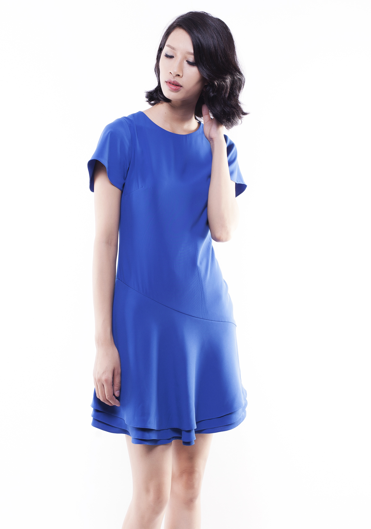 Đầm xanh da trời suông 3 tầng