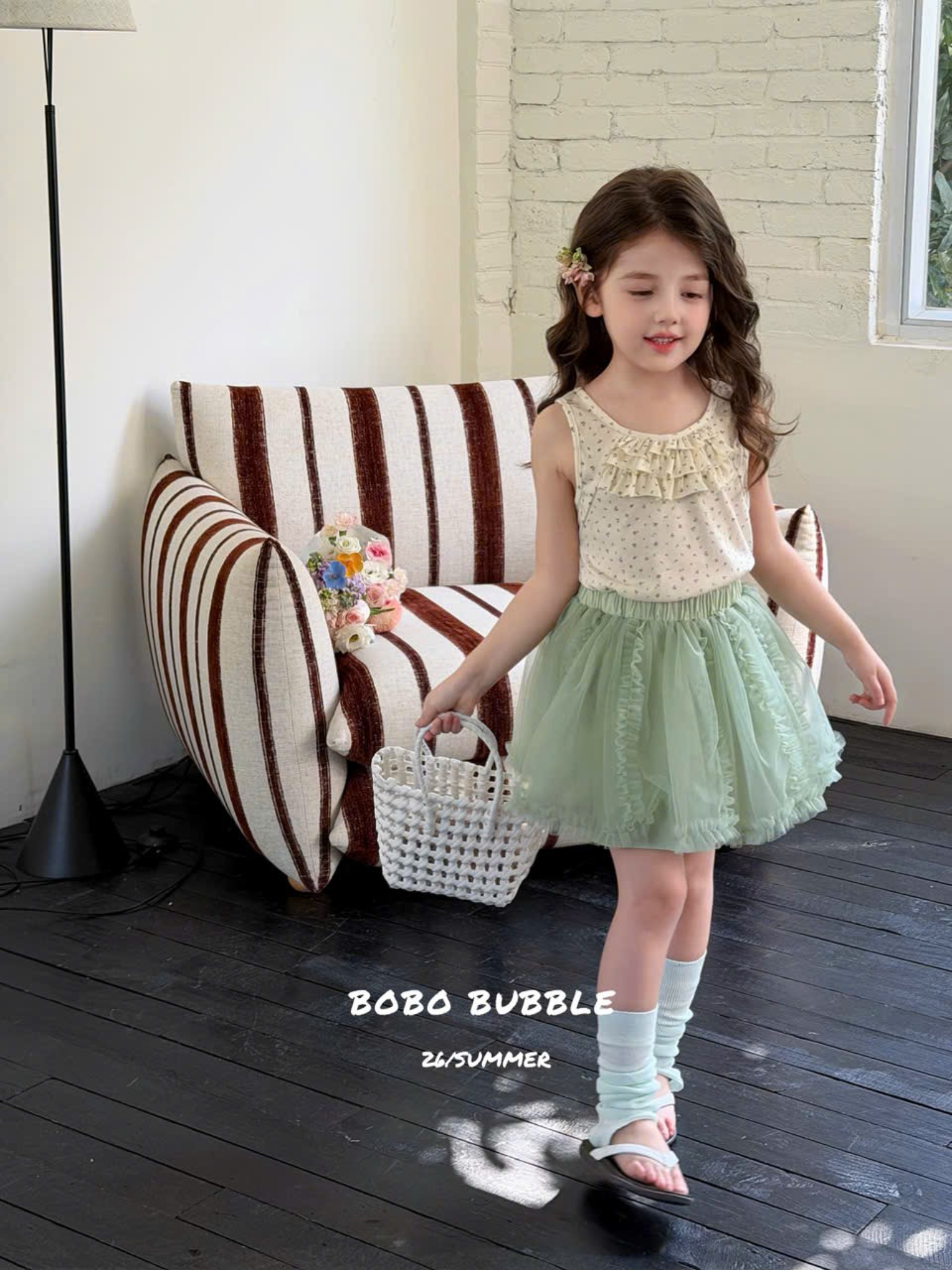 C201 - Chân váy lưới xếp tầng viền bèo hãng Bobo Bubble (Sz90-140)