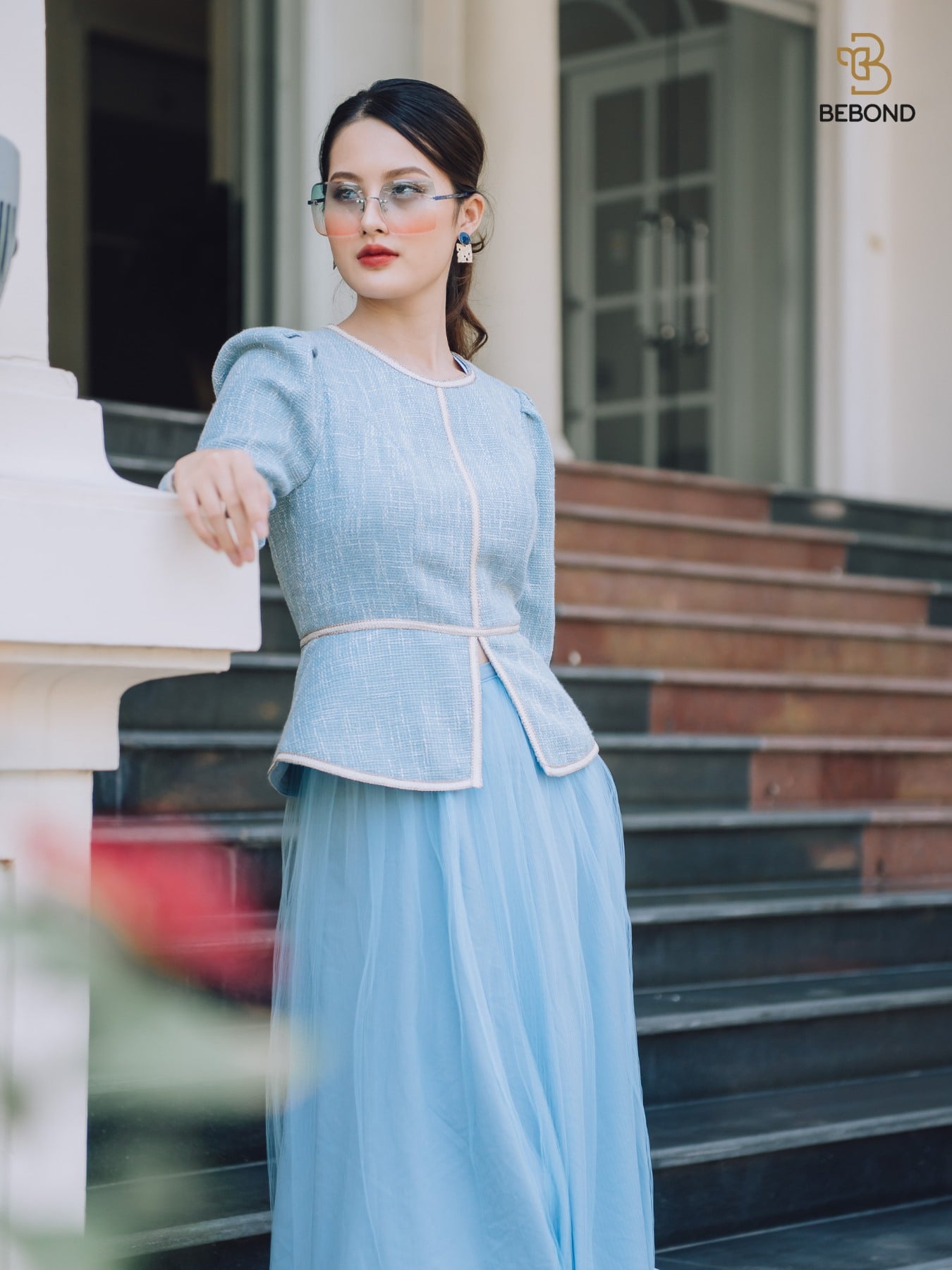 Áo vest dạ tweed màu XANH có dây cải viền màu XANH_thumbnail_3