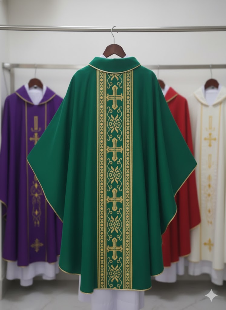 Áo lễ linh mục màu xanh thêu họa tiết cổ điển- Quà tặng tân linh mục, cha xứ_thumbnail_2