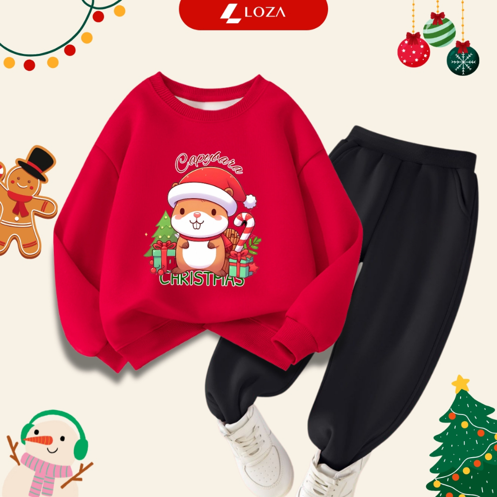Bộ nỉ bé trai, bé gái in hình Capybara Chrismast - Loza Kids BI193_thumbnail_0
