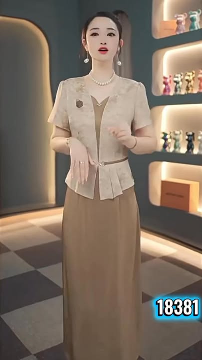 18381- Đầm lụa trung niên phối kiểu áo trung niên (lụa)