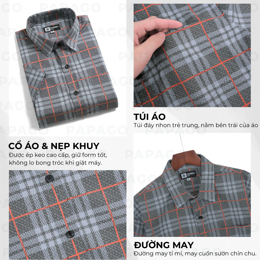 Áo sơ mi nam trung niên PAPAGO tay ngắn lai bầu vải lụa sọc caro - P23SNCR004_thumbnail_2
