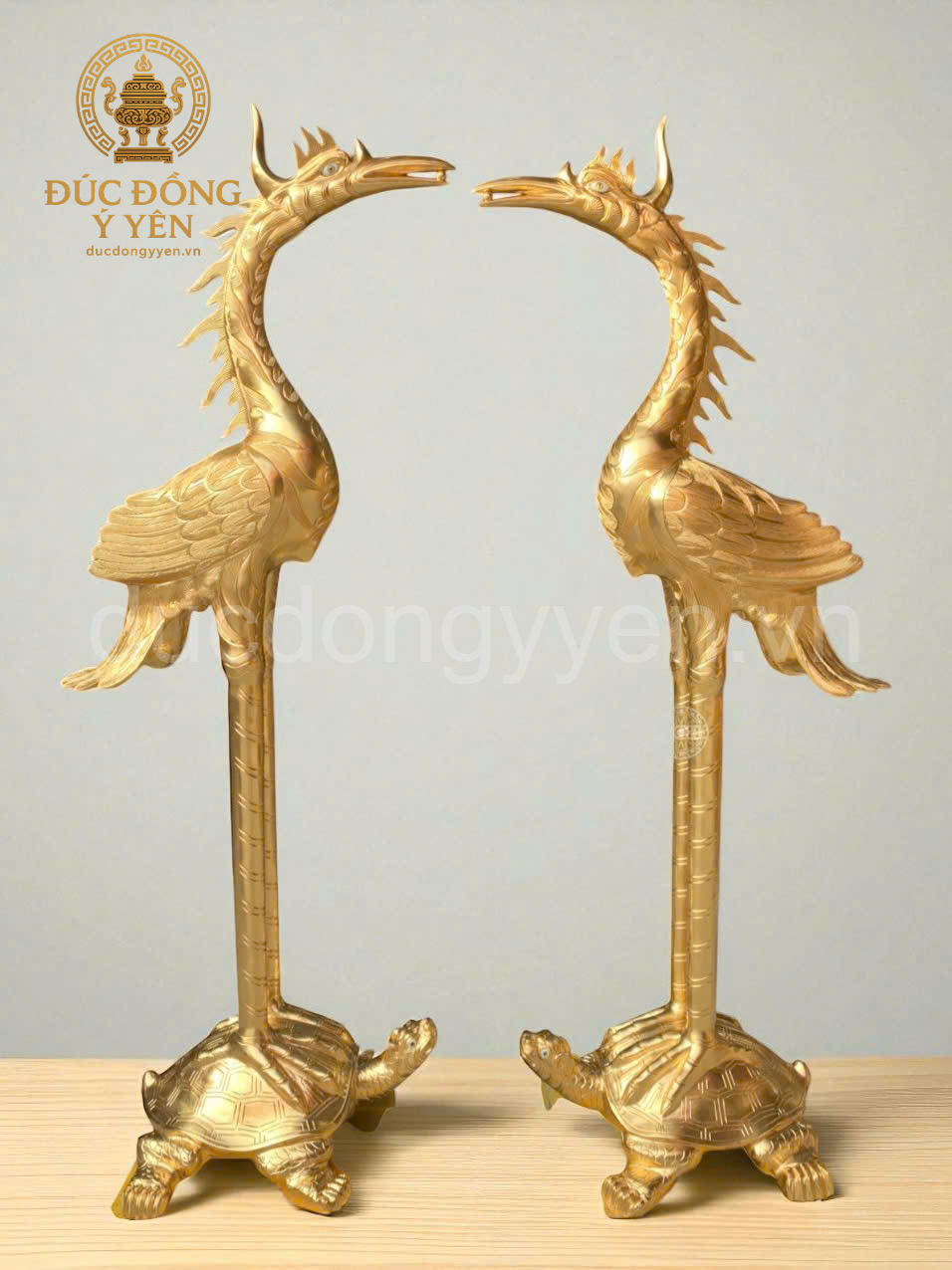 Hạc cánh tiên đúc đồng đỏ thiếp vàng 9999 cao 1m92cm 