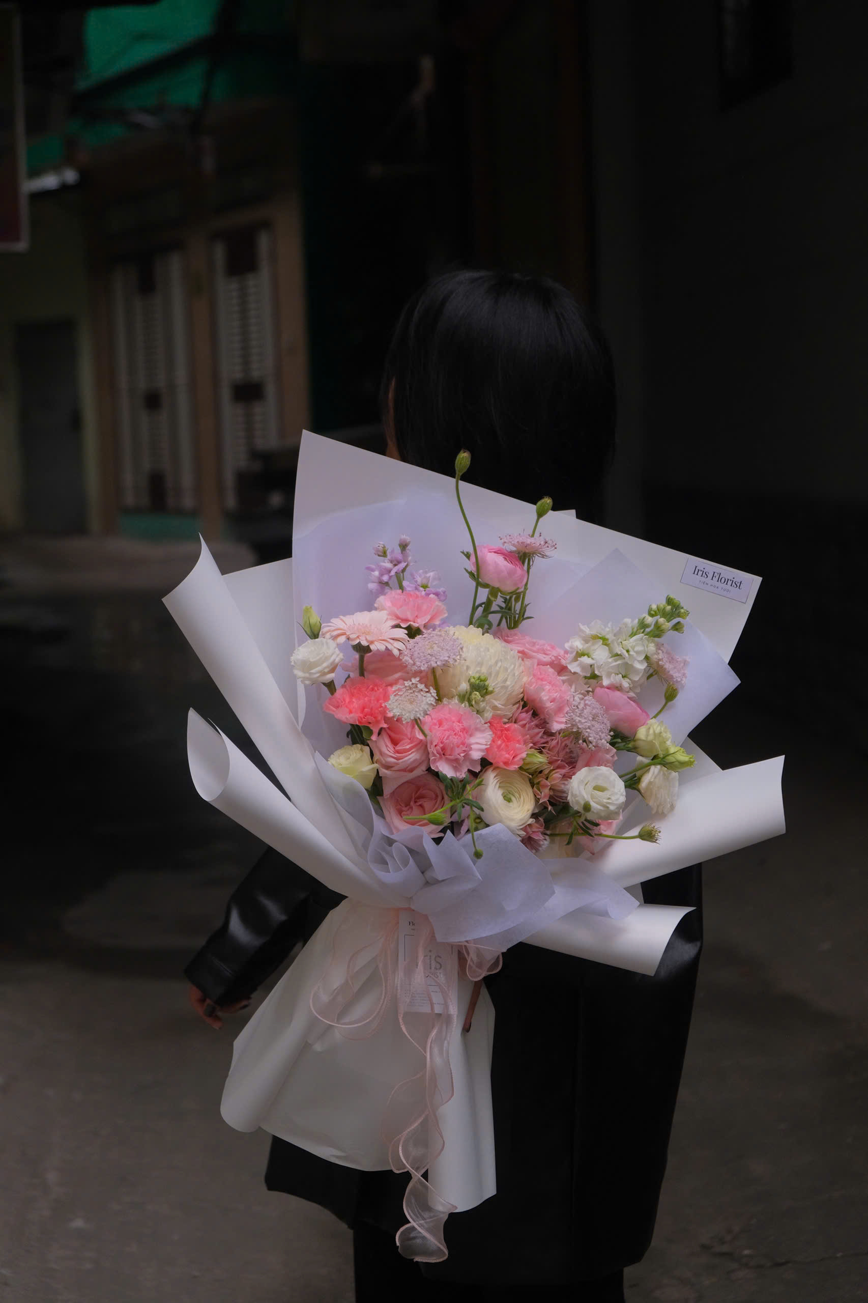 Bó hoa mix trắng hồng - Size M+