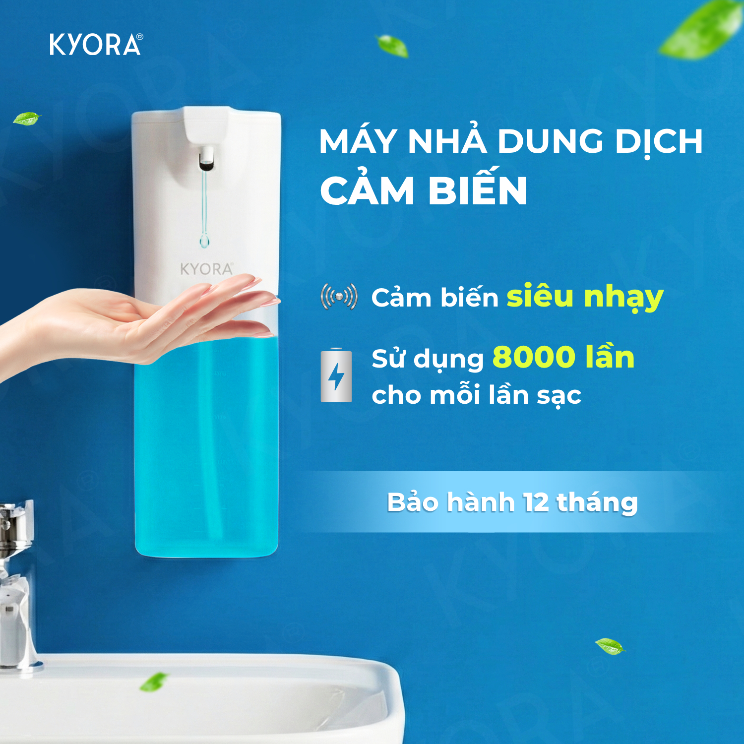 Máy nhả dung dịch Kyora - cảm biến không chạm, 4 mức phun tiết kiệm và tiện lợi.