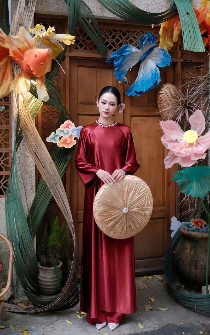 Áo Dài Đỏ Rượu Vang Burgundy