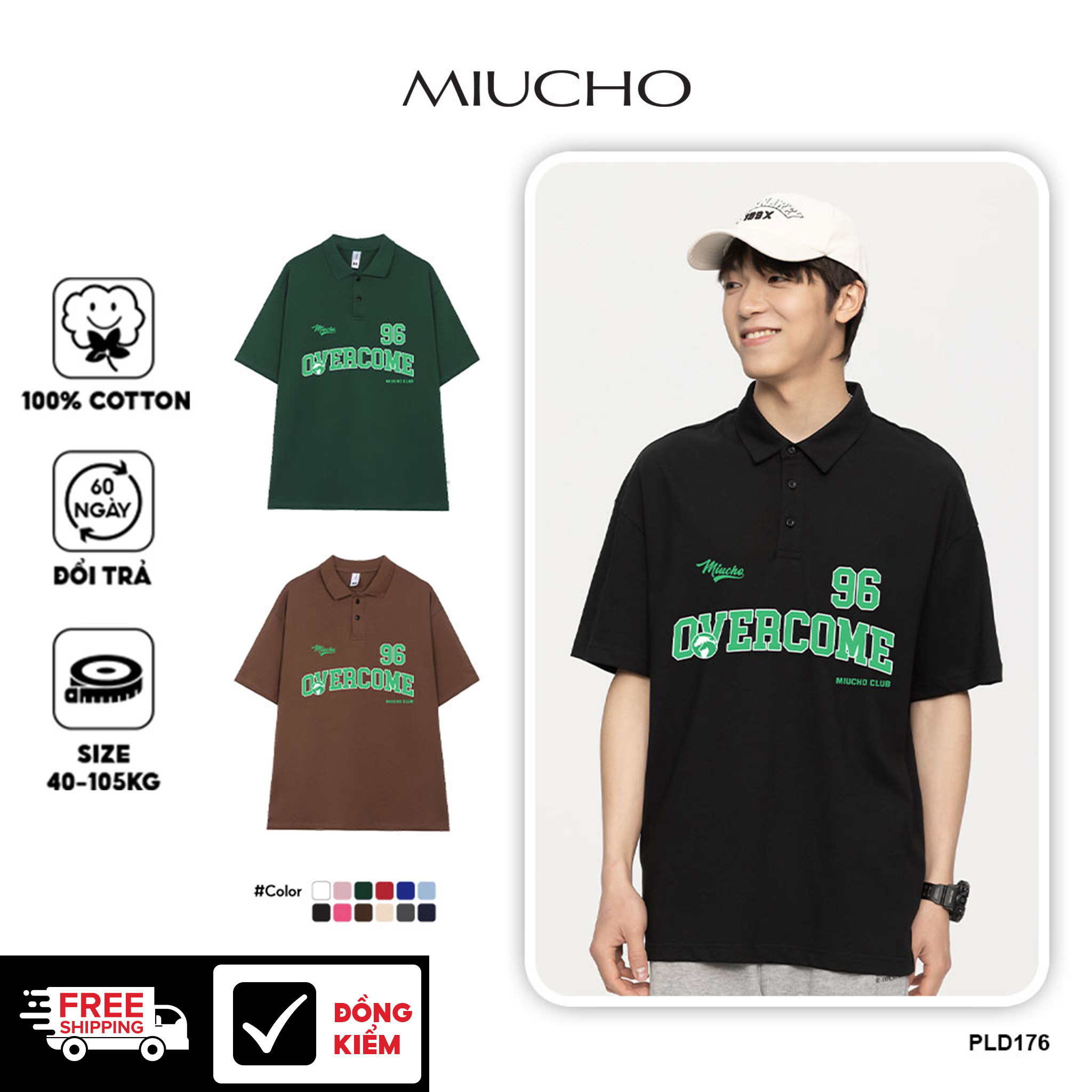 Áo polo nam form rộng đẹp PLD176 Miucho Man tay lỡ vải cotton mềm mại cho nam Typography_thumbnail_1