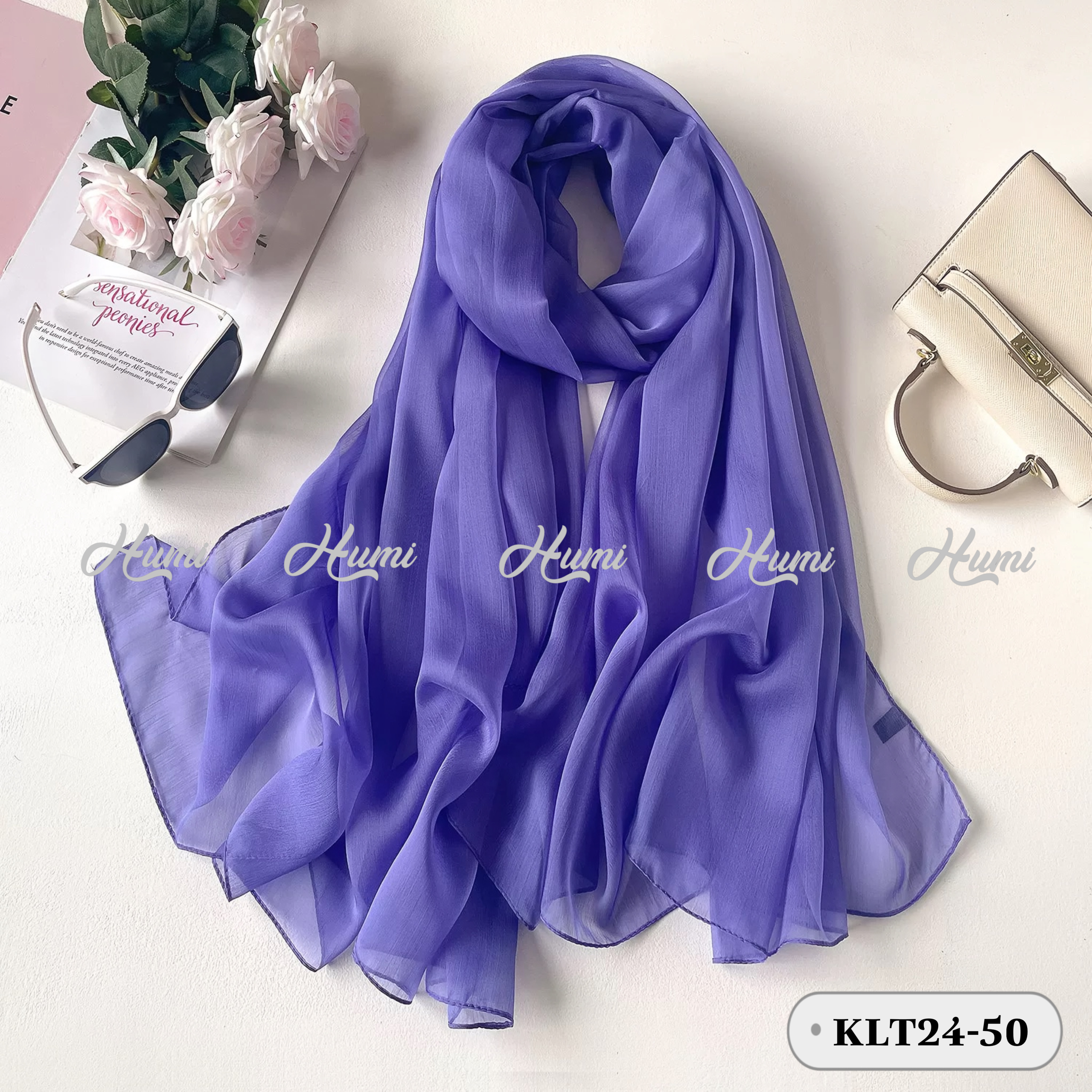 KHĂN LỤA TẰM TRƠN (KLT24-50 Tím)
