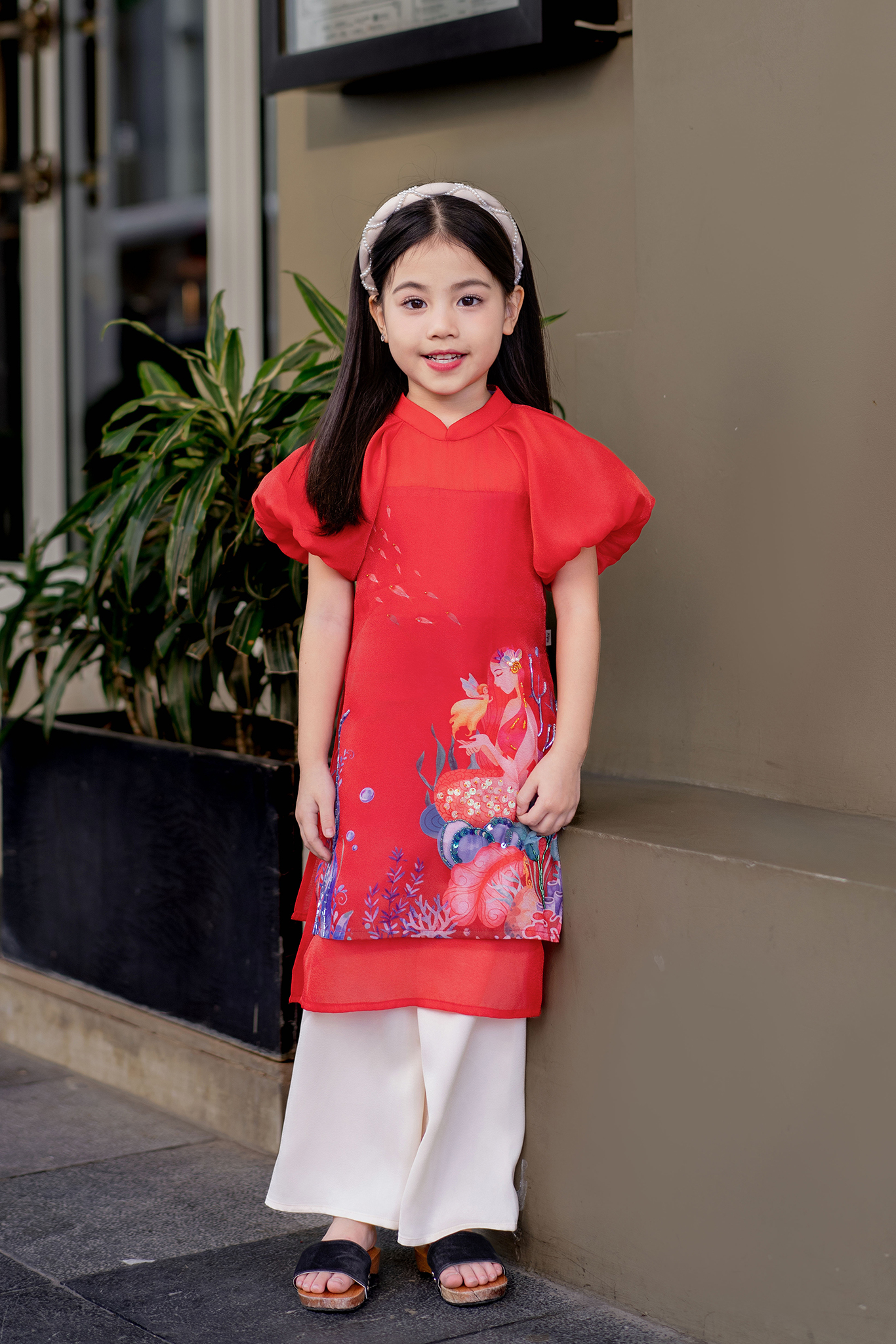 Áo dài con in mẹ con Biển