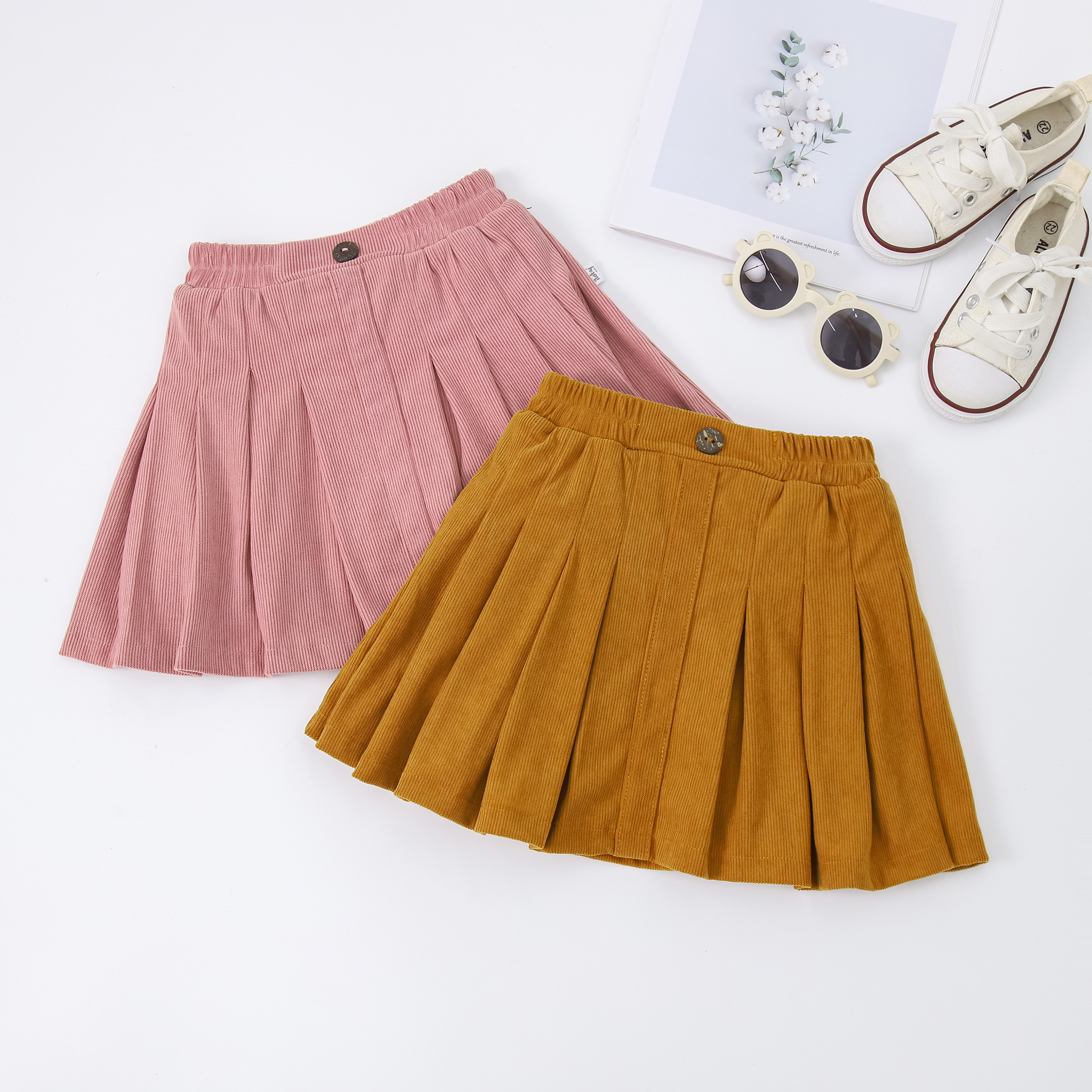 Chân váy nhung tăm xếp ly màu hồng_thumbnail_1